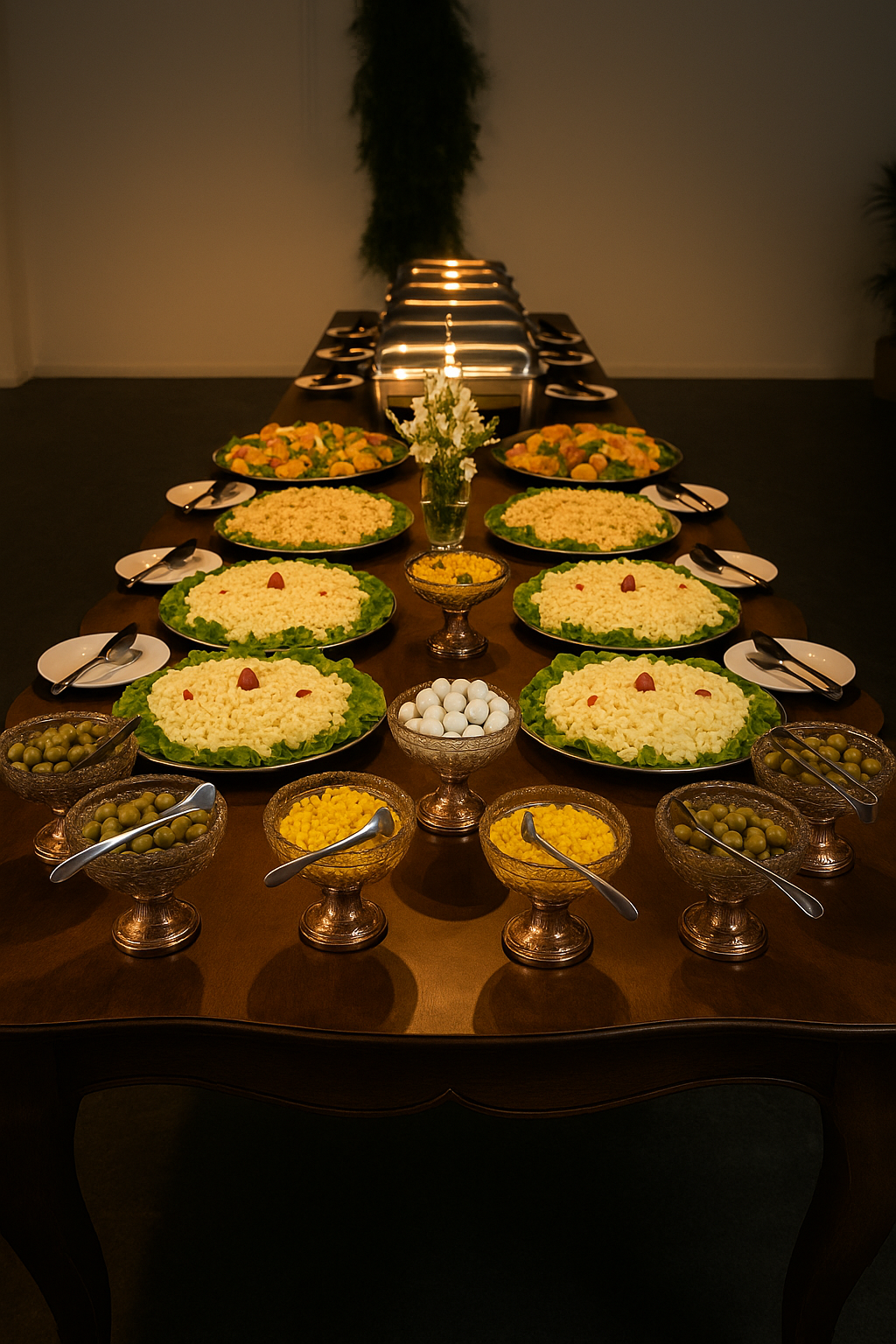 Banquete elegante em ambiente minimalista